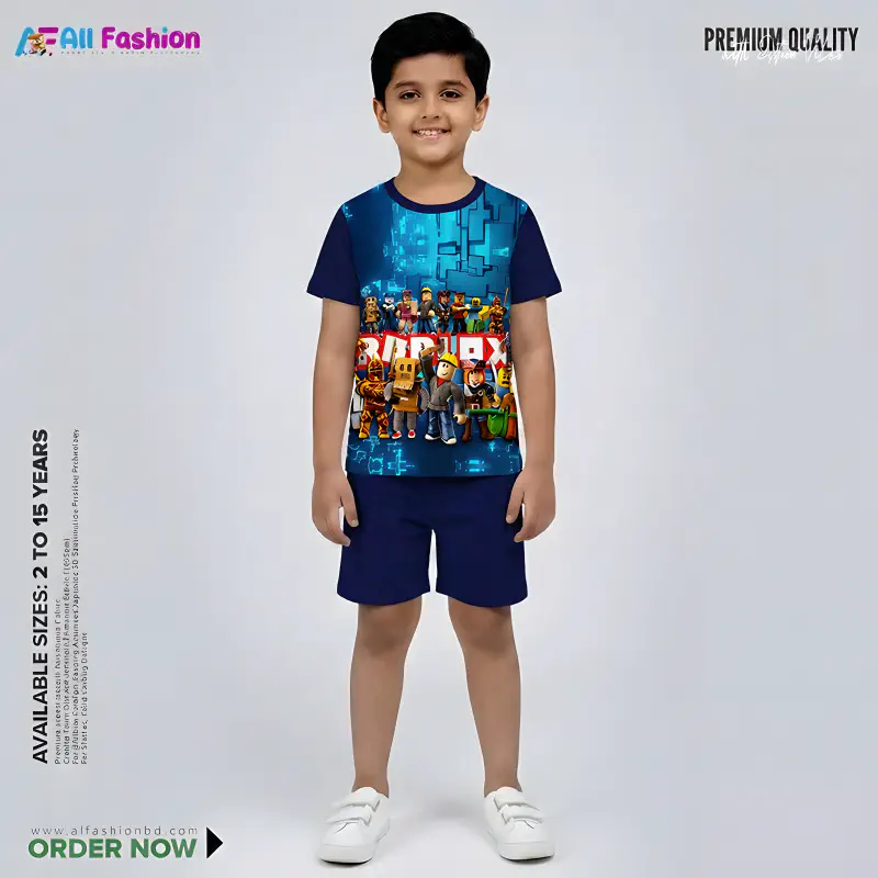 Robolox Navy Half-sleeve 3D Sublimation T-shirts Set For kids - Code: AF01