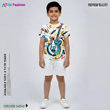 Gitter White Half-sleeve 3D Sublimation T-shirts Set For kids - Code: AF02