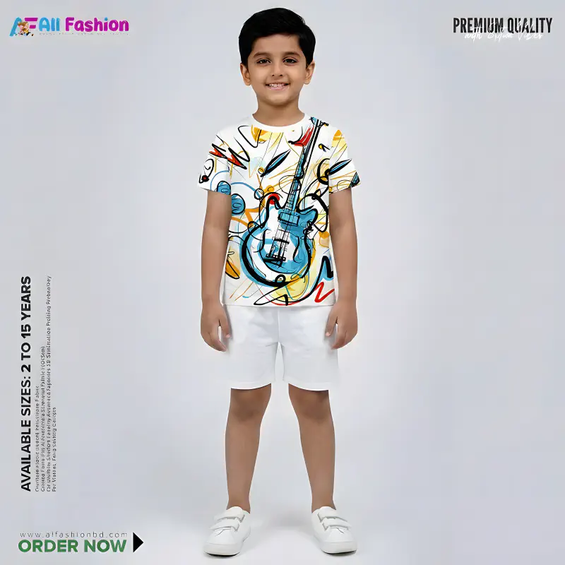 Gitter White Half-sleeve 3D Sublimation T-shirts Set For kids - Code: AF02
