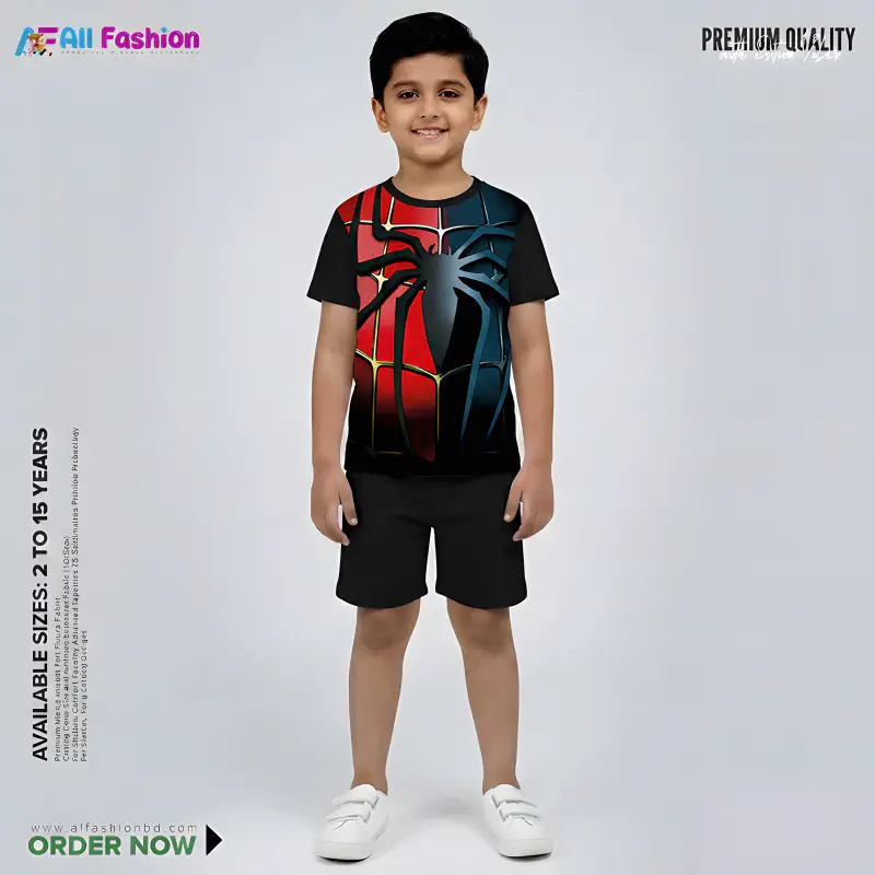 Spider Half-sleeve 3D Sublimation T-shirts Set For kids - Code: AF53