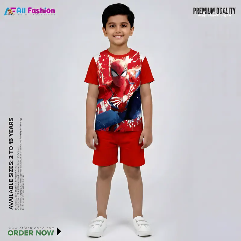 Spider Half-sleeve 3D Sublimation T-shirts Set For kids - Code: AF40