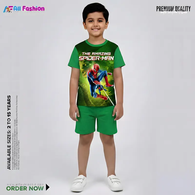 Spaiderman Green Half-sleeve 3D Sublimation T-shirts Set For kids - Code: MB31