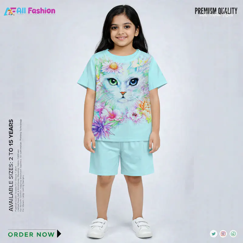 Cat Peast Half-sleeve 3D Sublimation T-shirts For kids - Code: AF28