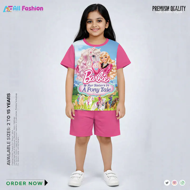   Barbie Half-sleeve 3D Sublimation T-shirts For kids -AF056    