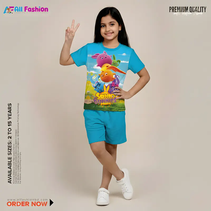 Sunny Bunnies Half-sleeve 3D Sublimation T-shirts For kids - Code: AF70