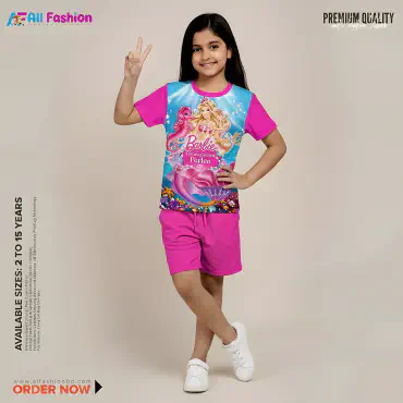 Barbie Pink Half-sleeve 3D Sublimation T-shirts For kids - Code: AF43
