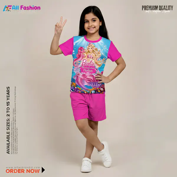 Barbie Pink Half-sleeve 3D Sublimation T-shirts For kids - Code: AF43