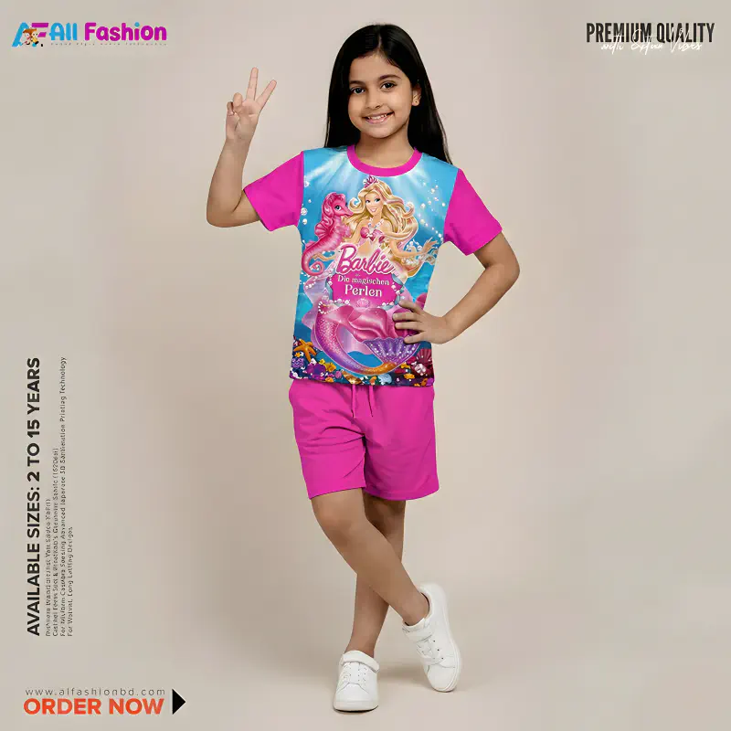 Barbie Pink Half-sleeve 3D Sublimation T-shirts For kids - Code: AF43
