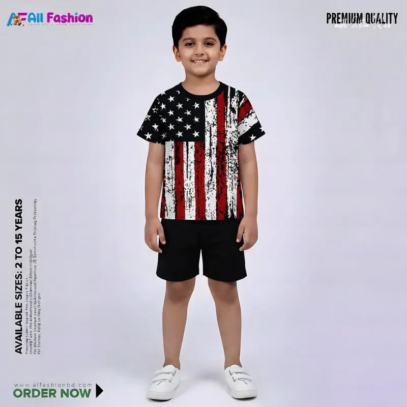 American Flag New Half-sleeve 3D Sublimation T-shirts Set For kids -Code: AF84