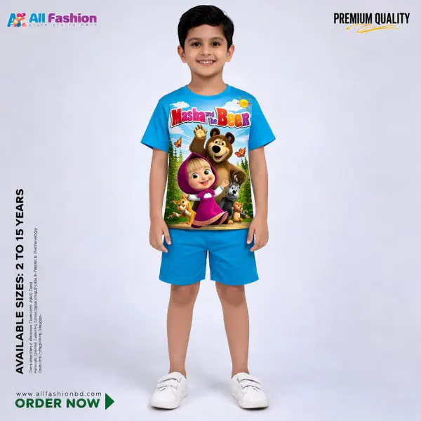 Masha Beer Half-sleeve 3D Sublimation T-shirts Set For kids -Code: AF95