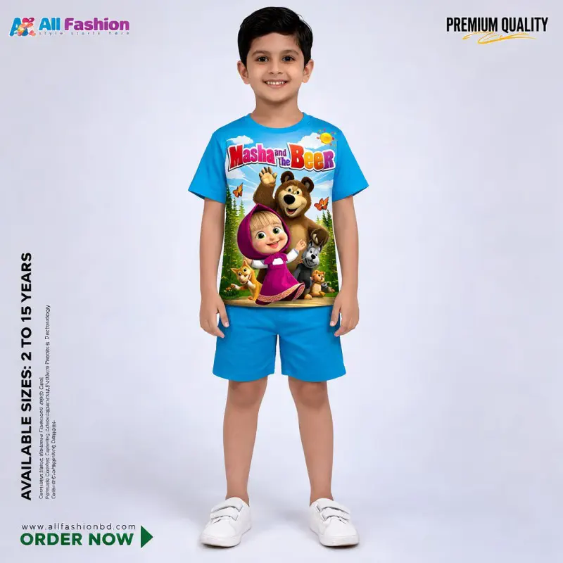 Masha Beer Half-sleeve 3D Sublimation T-shirts Set For kids -Code: AF95