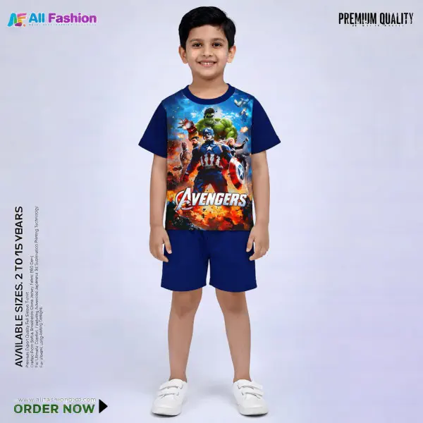 Avengers New Half-sleeve 3D Sublimation T-shirts Set For kids -Code: AF92