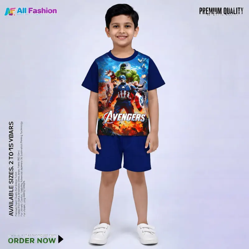 Avengers New Half-sleeve 3D Sublimation T-shirts Set For kids -Code: AF92