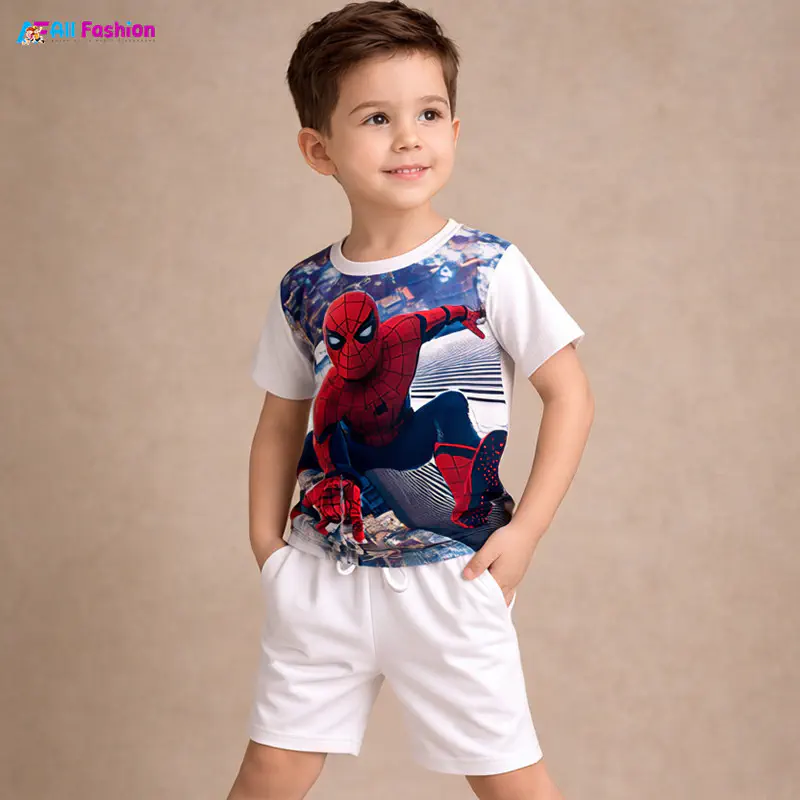 Spider Man White Half-sleeve 3D Sublimation T-shirts Set For kids - Code: AF39