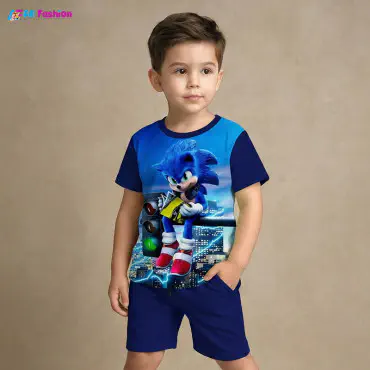 Sonic Navy Half-sleeve 3D Sublimation T-shirts Set For kids - AF028
