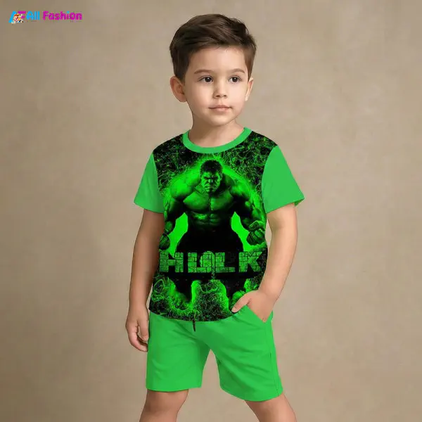 Hulk Deep Green Half-sleeve 3D Sublimation T-shirts Set For kids - AF036