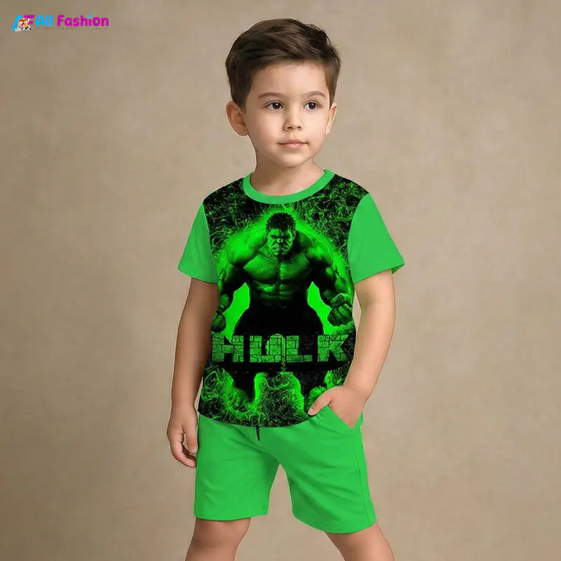 Hulk Deep Green Half-sleeve 3D Sublimation T-shirts Set For kids - AF036
