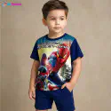 Spaiderman Navy Half-sleeve 3D Sublimation T-shirts Set For kids - AF22