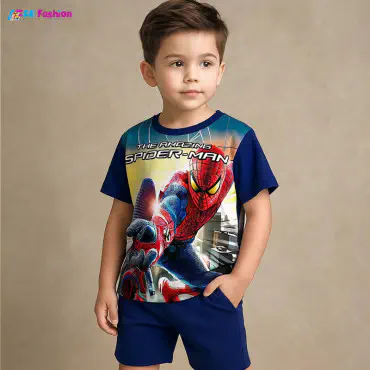 Spaiderman Navy Half-sleeve 3D Sublimation T-shirts Set For kids - AF22