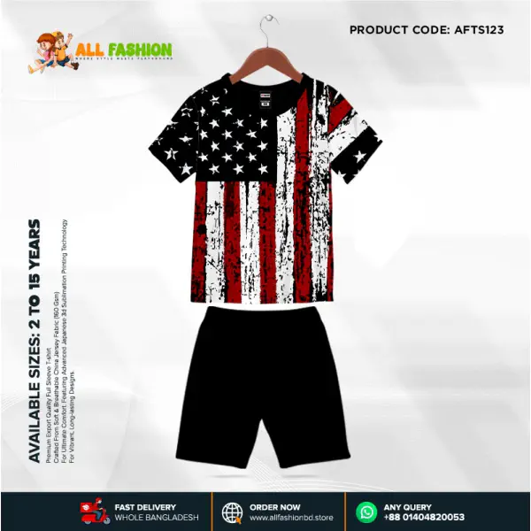 American Flag New Half-sleeve 3D Sublimation T-shirts Set For kids -Code: AF84