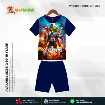Avengers New Half-sleeve 3D Sublimation T-shirts Set For kids -Code: AF92