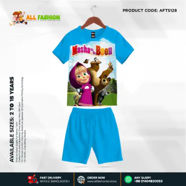 Masha Beer Half-sleeve 3D Sublimation T-shirts Set For kids -Code: AF95