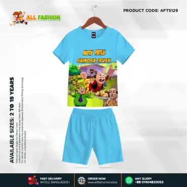 Motu Patlu Half-sleeve 3D Sublimation T-shirts Set For kids -Code: AF96