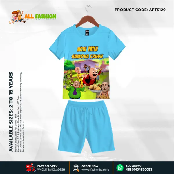 Motu Patlu Half-sleeve 3D Sublimation T-shirts Set For kids -Code: AF96