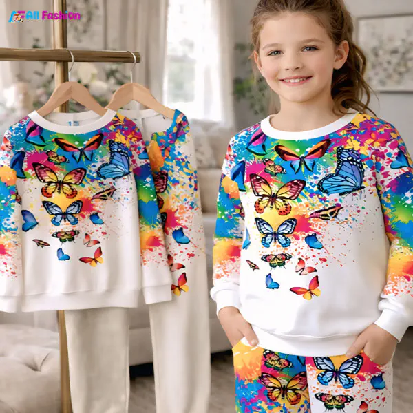 Art Butterfly Full Sleeve Sweatshirts Set For Kids (2Y-15Y)