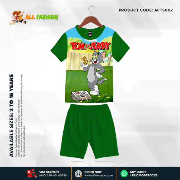 Tom & Jerry Half-sleeve 3D Sublimation T-shirts Set For kids - Code: AF38