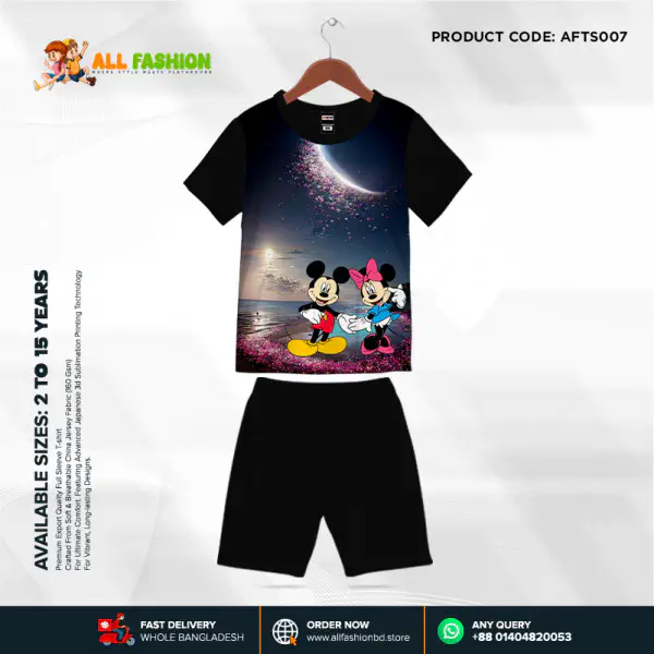 Mickey Mouse Half-sleeve 3D Sublimation T-shirts Set For kids - AF007