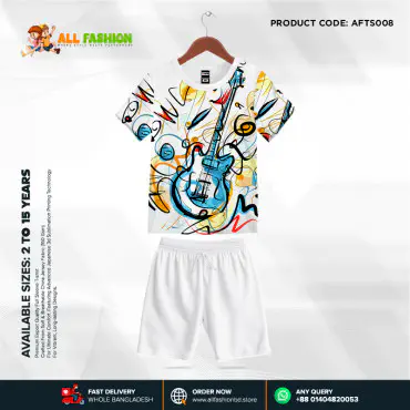 Gitter White Half-sleeve 3D Sublimation T-shirts Set For kids - Code: AF02