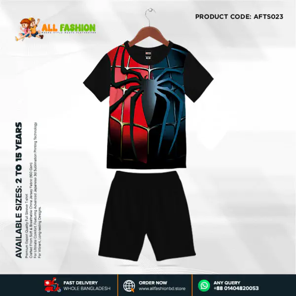 Spider Half-sleeve 3D Sublimation T-shirts Set For kids - Code: AF53