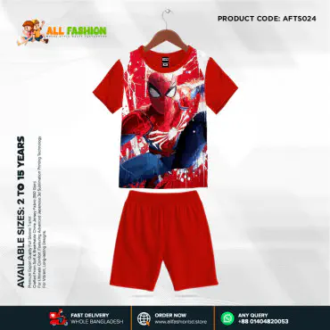Spider Half-sleeve 3D Sublimation T-shirts Set For kids - Code: AF40