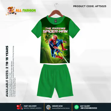 Spaiderman Green Half-sleeve 3D Sublimation T-shirts Set For kids - AFTS025