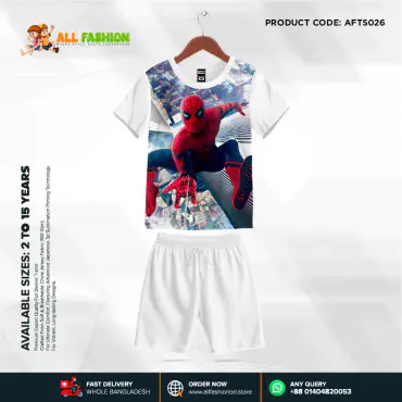 Spider Man White Half-sleeve 3D Sublimation T-shirts Set For kids - Code: AF39
