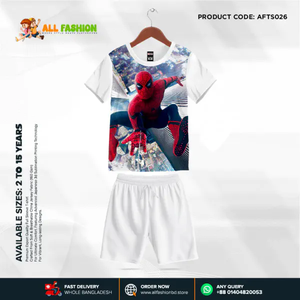 Spider Man White Half-sleeve 3D Sublimation T-shirts Set For kids - Code: AF39