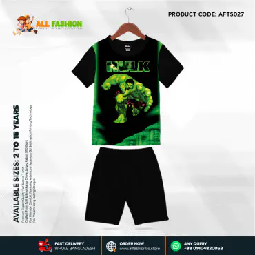 Hulk Half-sleeve 3D Sublimation T-shirts Set For kids - AF027