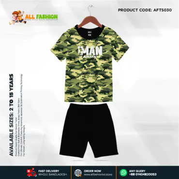 ARMY Print Half-sleeve 3D Sublimation T-shirts Set For kids -Code: AF06