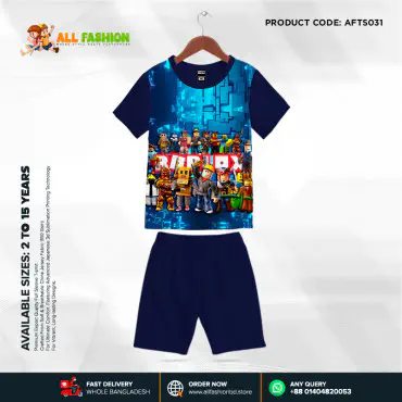 Robolox Navy Half-sleeve 3D Sublimation T-shirts Set For kids - AF01