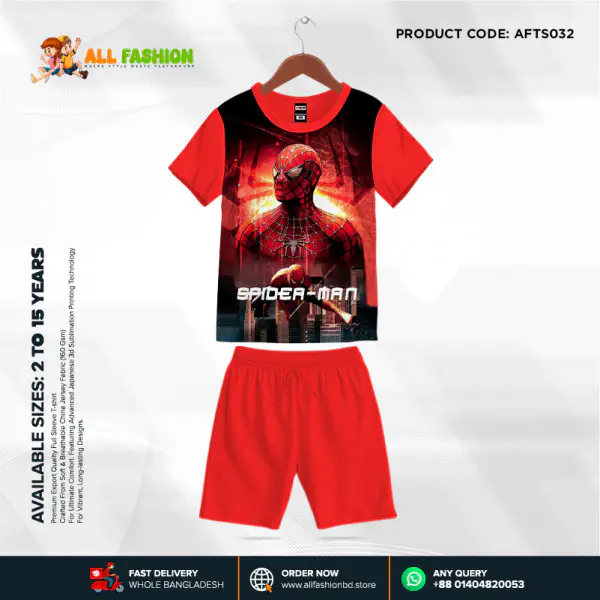 Spider-Man Half-sleeve 3D Sublimation T-shirts Set For kids -AF032