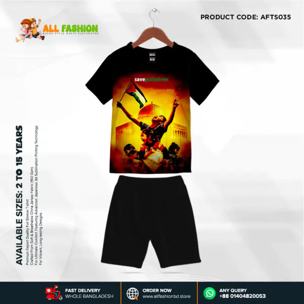 Save Palistaine Half-sleeve 3D Sublimation T-shirts Set For kids -AF035 