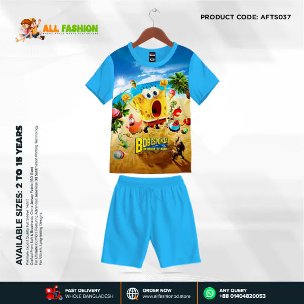 Bobesponja Half-sleeve 3D Sublimation T-shirts Set For kids -AF037