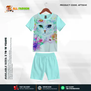 Cat Peast Half-sleeve 3D Sublimation T-shirts Set For kids - AF28
