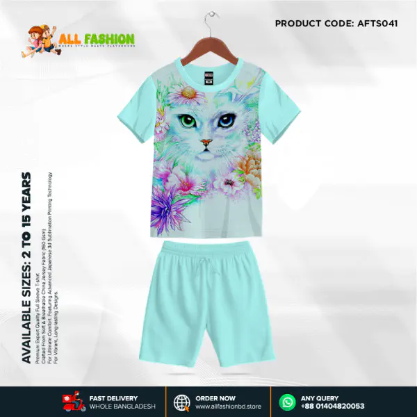 Cat Peast Half-sleeve 3D Sublimation T-shirts Set For kids - AF28