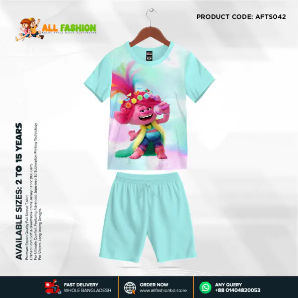 Poppy Princess Half-sleeve 3D Sublimation T-shirts Set For kids - AFTS042