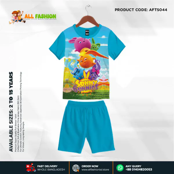 Sunny Bunnies Half-sleeve 3D Sublimation T-shirts Set For kids -AF044 