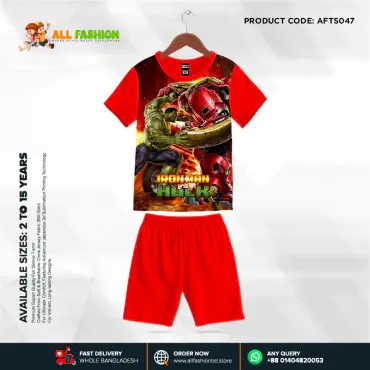 Iron Man Vs Hulk Half-sleeve 3D Sublimation T-shirts Set For kids - Code: AF61