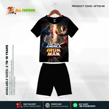 Captain America Ironman Half-sleeve 3D Sublimation T-shirts Set For kids- Code: AF14