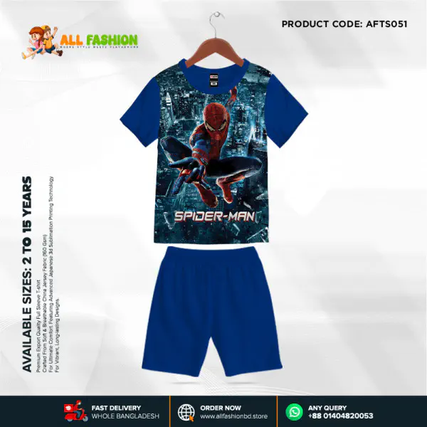 Spider-Man Half-sleeve 3D Sublimation T-shirts Set For kids - Code: AF66